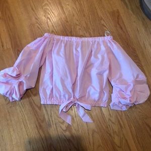 Pink stripped Cotten tie up blouse - never worn